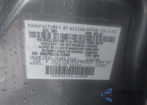 2025 Nissan Kicks Sv Fwd z USA, uszkodzony, nr VIN 3N8AP6CA3SL318468